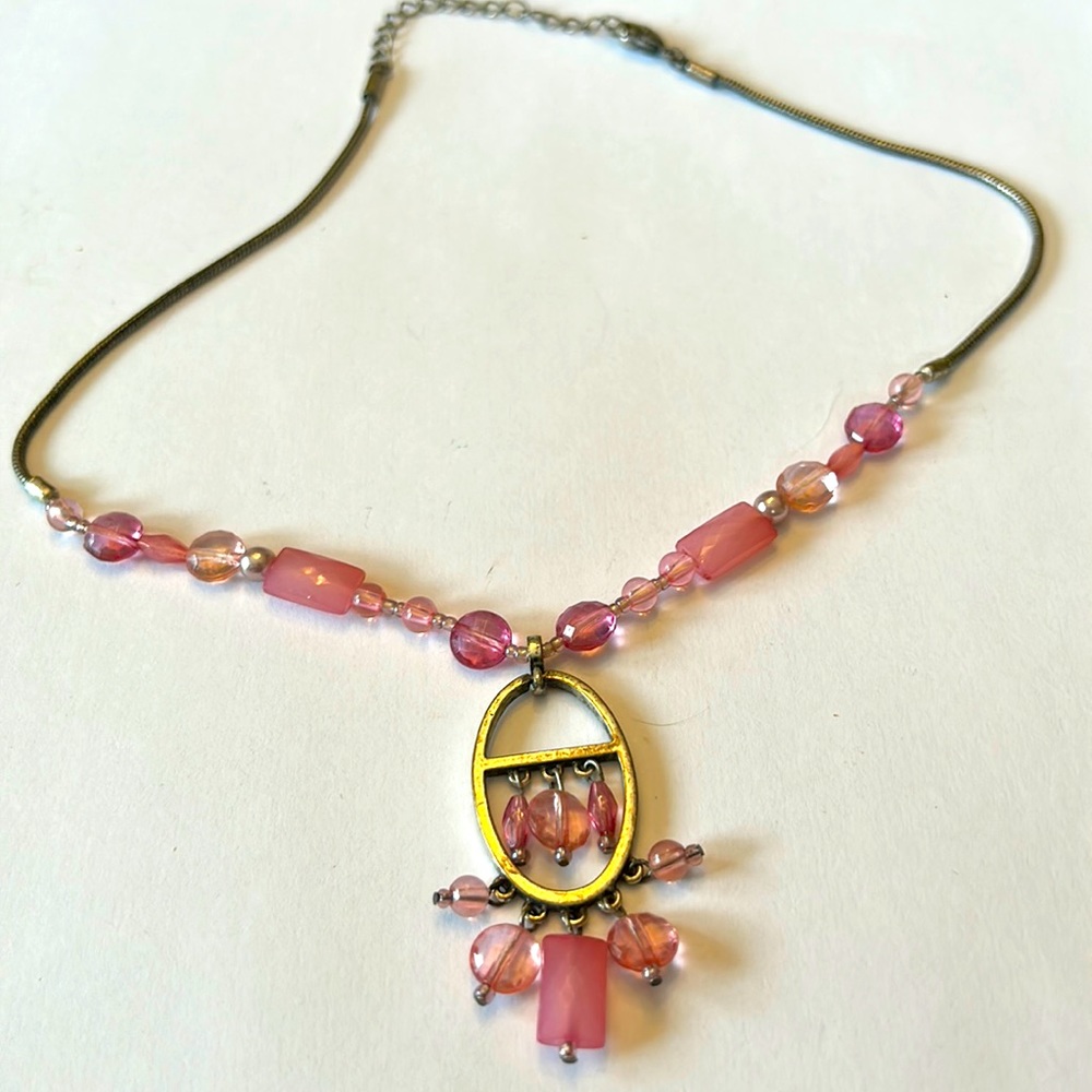 VTG Silver Tone Snake Chain with Beads Necklace w/ Pendant